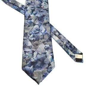 Mens Tie Wembley Blue Floral Abstract Made in USA Polyester Classic 4" Wide 63"